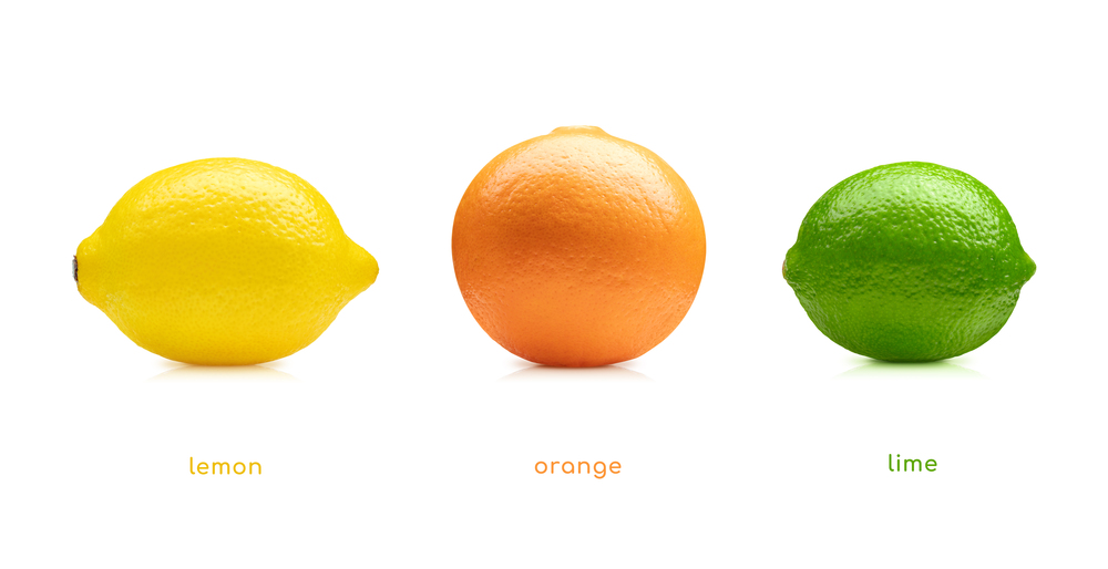 Lemon, lime, orange fruits set isolated on white background. Lemon lime orange fruits