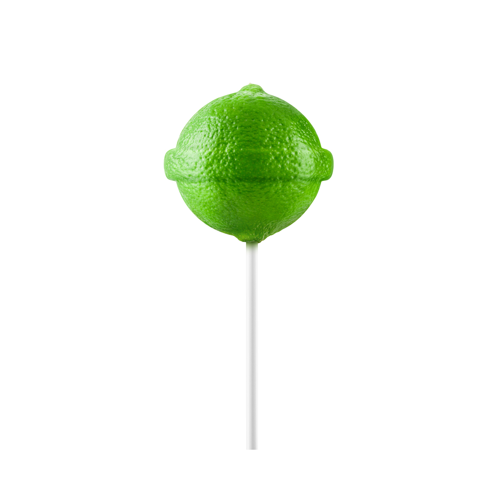 Lollipop lime isolated on white background. Creative candy idea. Lollipop lime