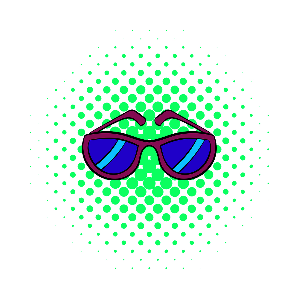 Sunglasses icon in comics style isolated on white background. Sunglasses icon, comics style