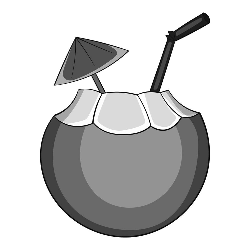 Coconut cocktail icon in monochrome style isolated on white background vector illustration. Coconut cocktail icon monochrome