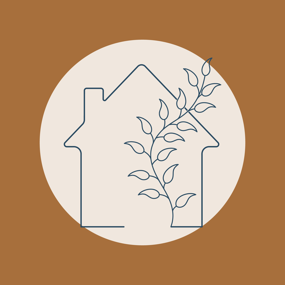branch with leaves inside the house. Conceptual vector illustration. Flat style