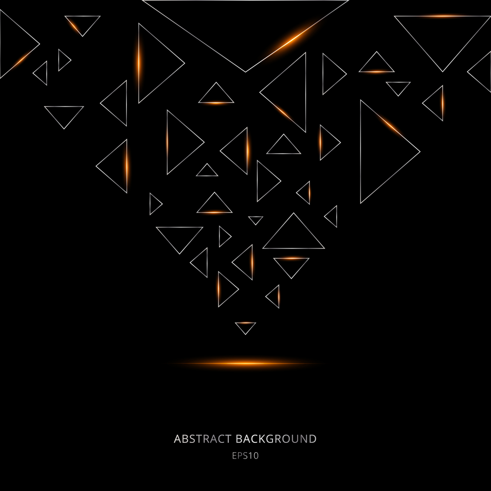 Abstract silver triangles with laser lighting on black background technology concept. Vector illustration