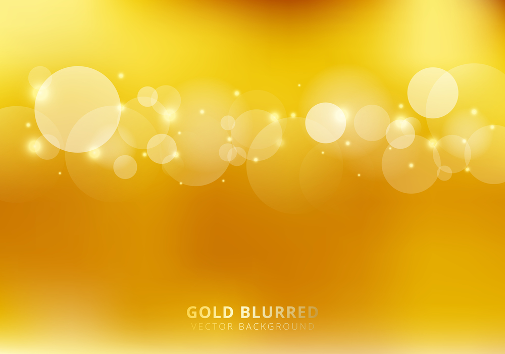Abstract gold blurred background with circles bokeh and sparkle. Luxury style. Copy space. Vector illustration