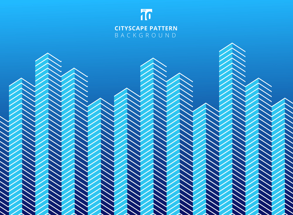 Abstract white color serrated lines pattern on blue background with copy space. Cityscape towers pattern. vector illustration