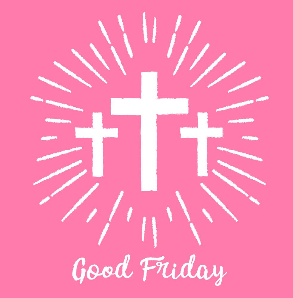Good Friday. trendy minimal style Background with white cross on pink background. Vector illustration.