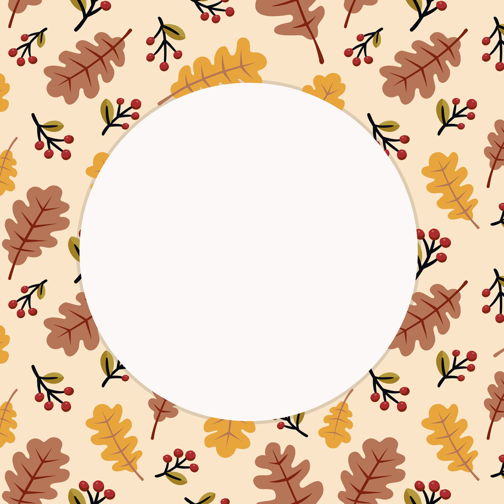 Autumn season background with round frame for free space. Vector illustration