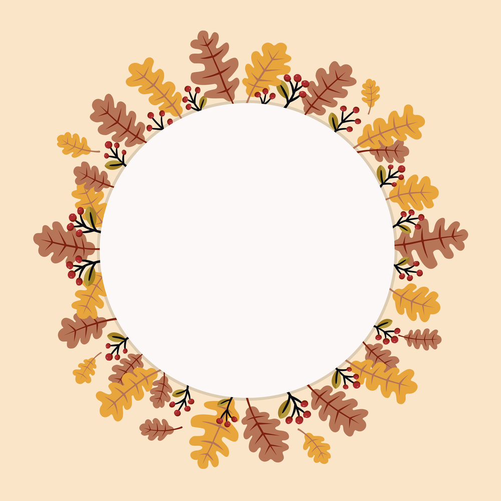 Autumn season decorative round frame for free space. Vector illustration