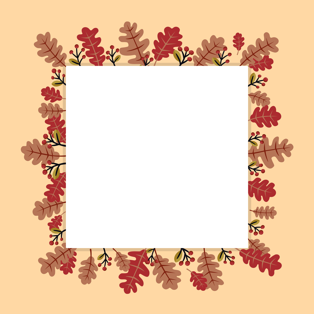 Autumn season decorative square frame for free space. Vector illustration