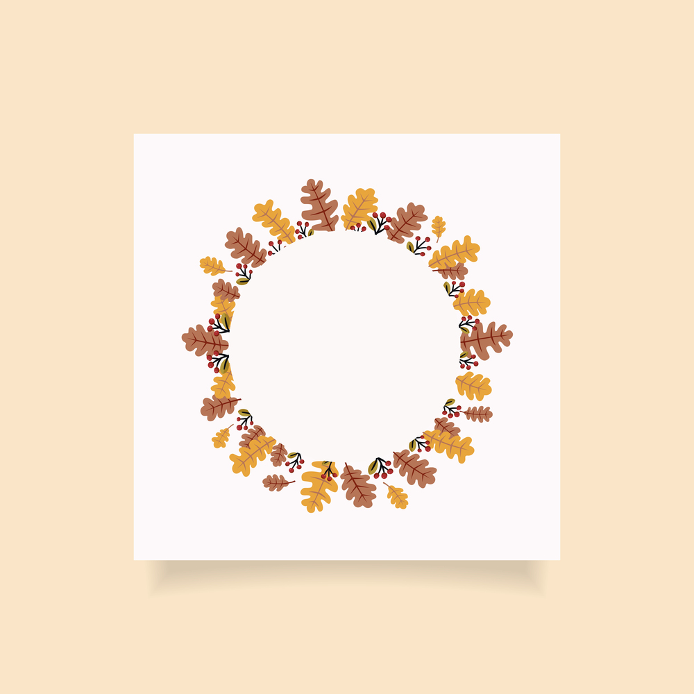 Autumn season round frame design with free space for text. Vector illustration