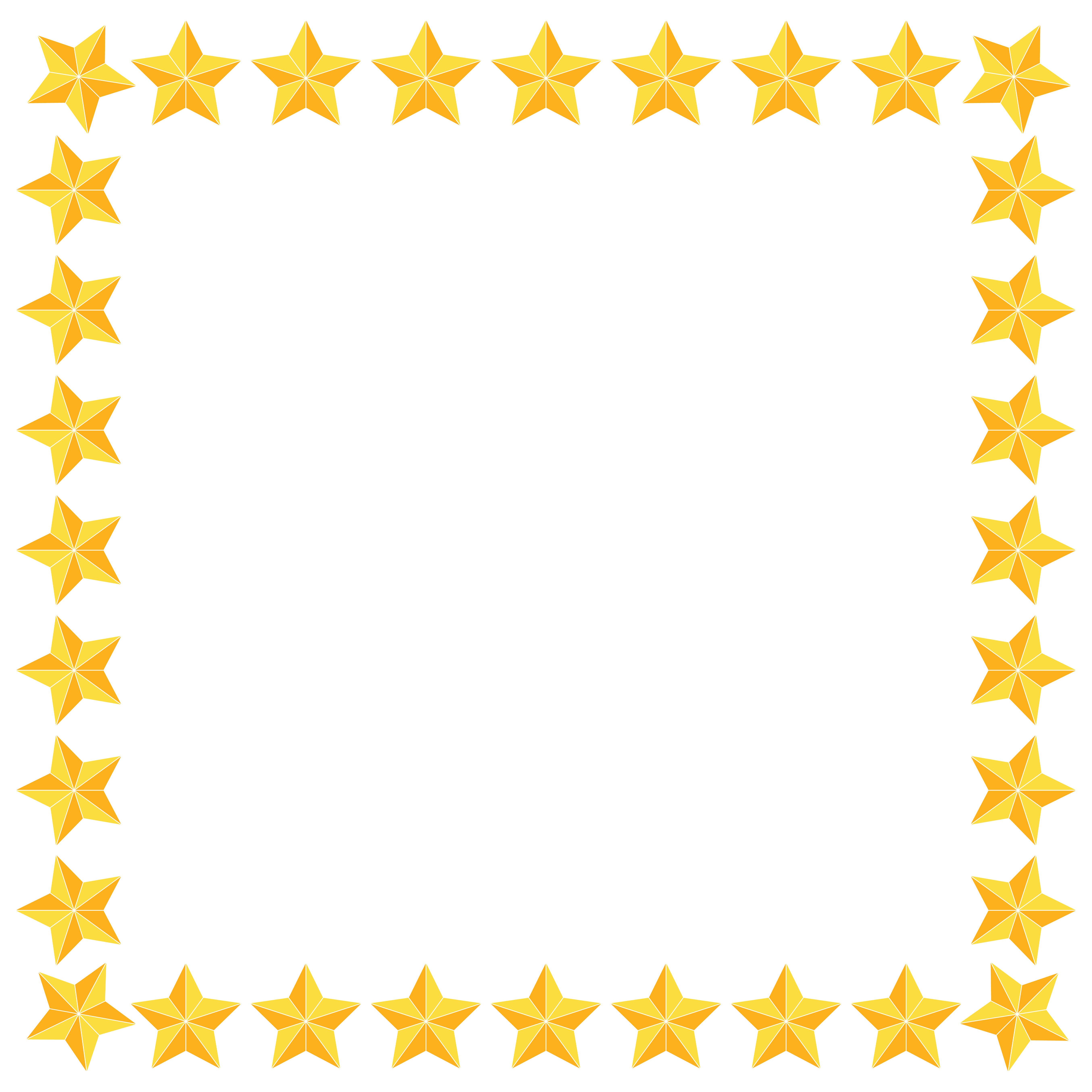 Star frame with copy space. Christmas symbol border background. Golden seasonal vector pattern isolated on white background. Blank picture frame for xmas invitation or banner.