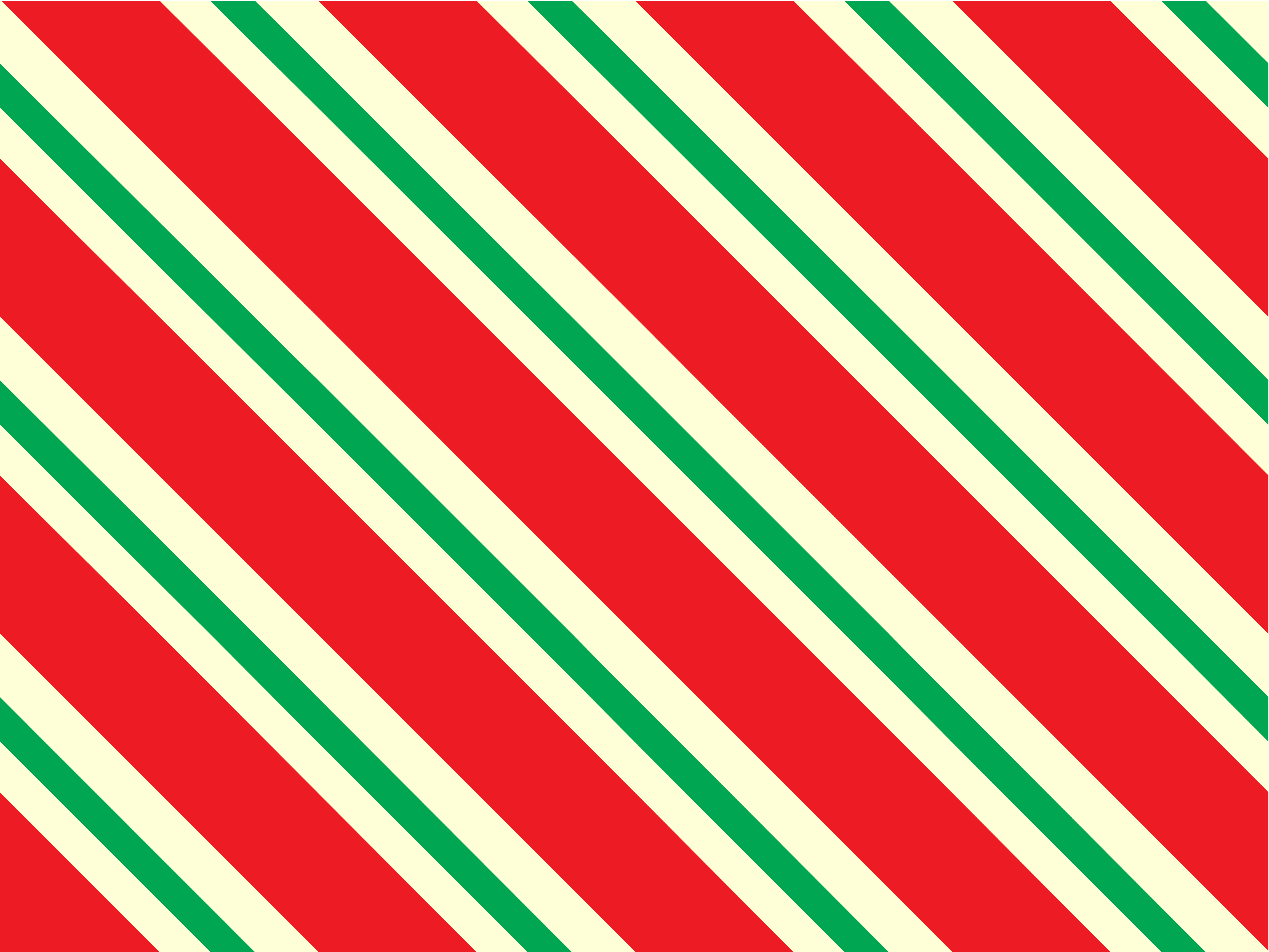 Christmas wrapping paper with Red, yellow and lime green stripes. Candy cane seamless pattern with straight diagonal lines. Vector repeating striped tile. Classic background illustration.
