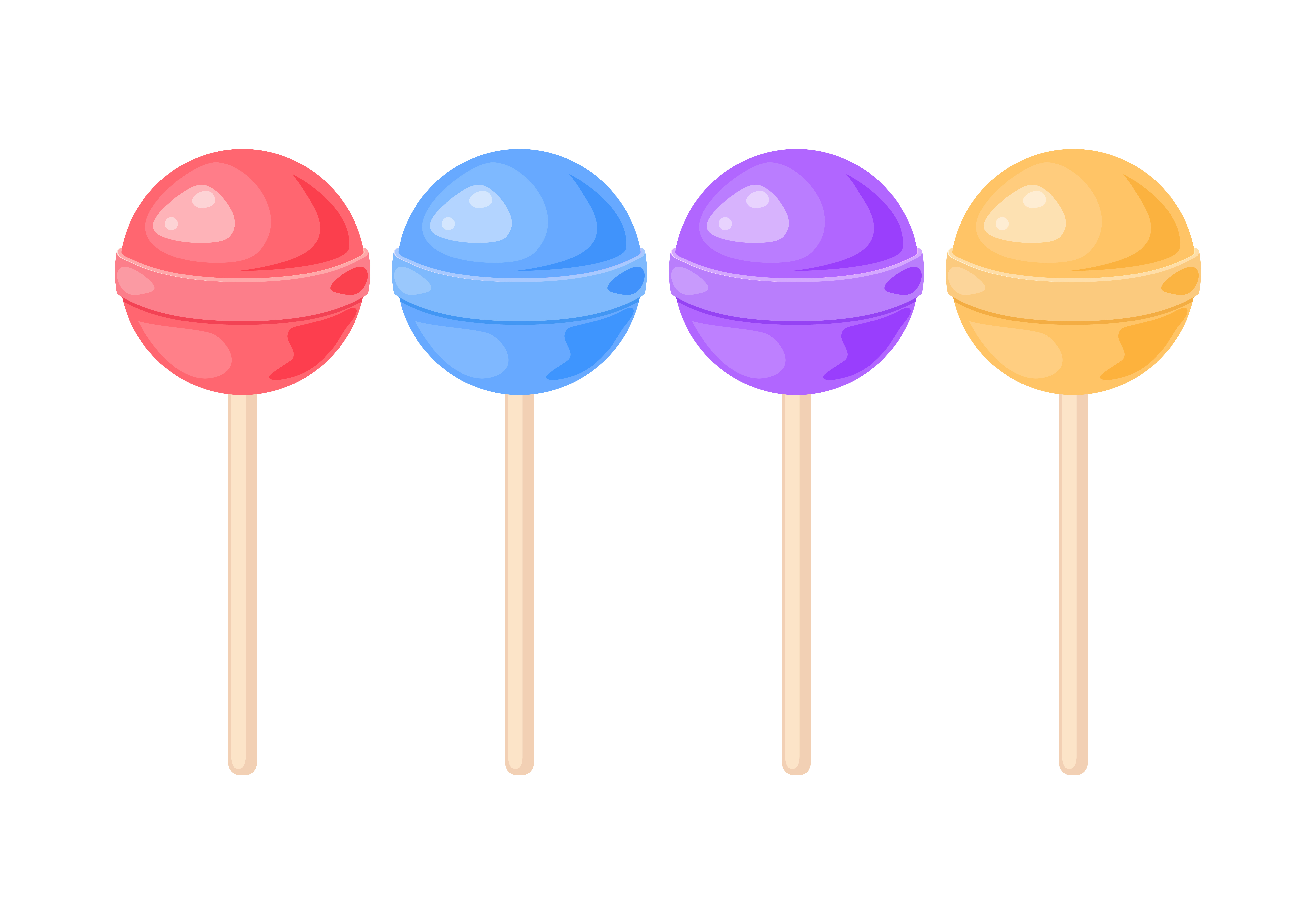 Lollipops set. Vector illustration isolated on white background. Cartoon colorful collection of round popsicle on stick. Clipart icon. Eps 10 design.