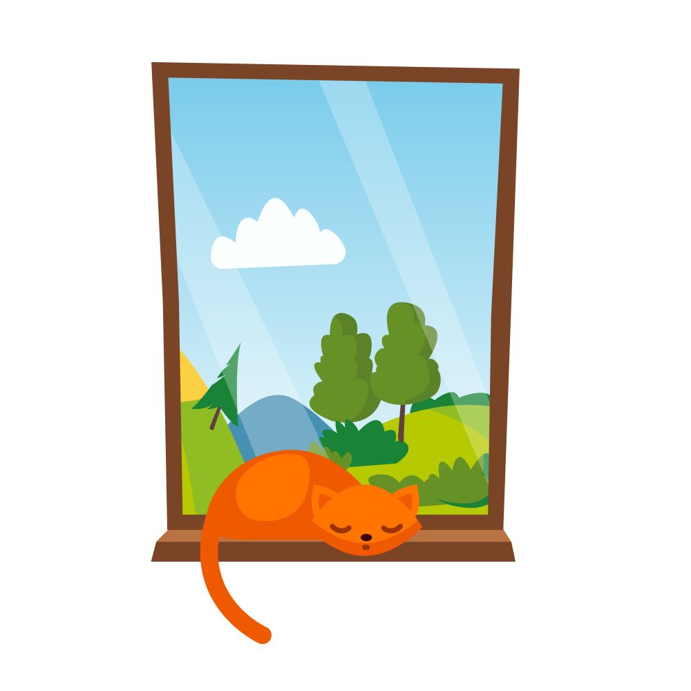 Cat Sleepping On The Window Vector. Illustration. Cat Sleepping On The Window Vector. Isolated Illustration