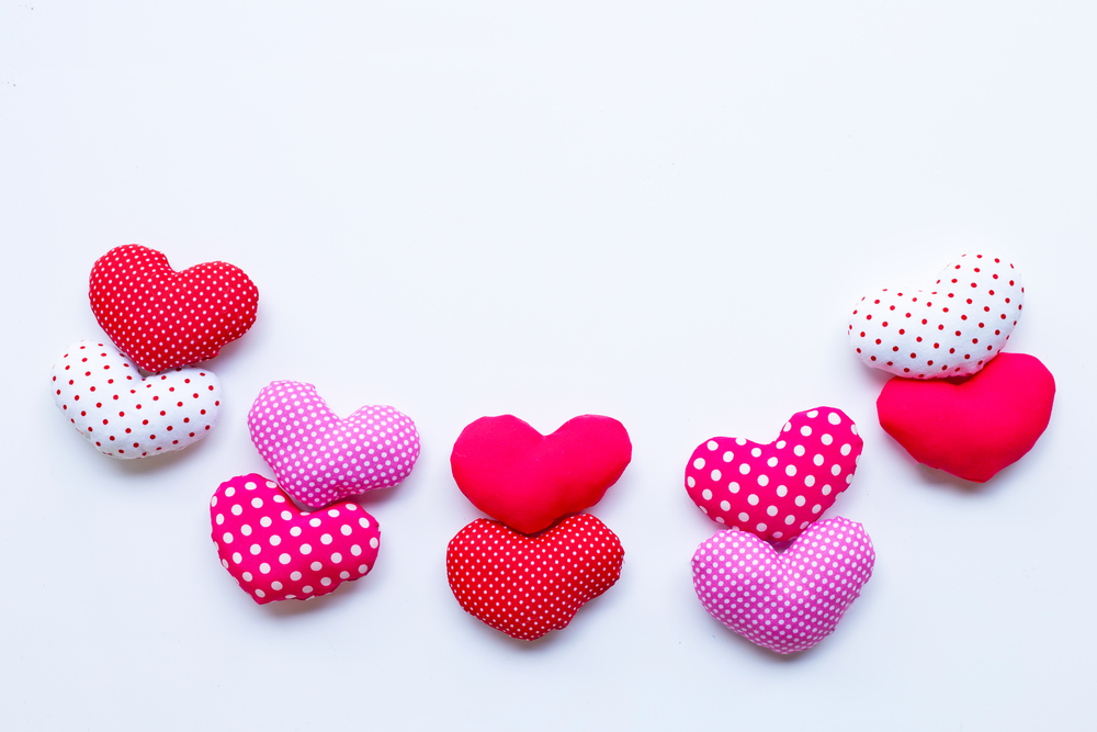 Valentine&rsquo;s hearts on white background. Copy space