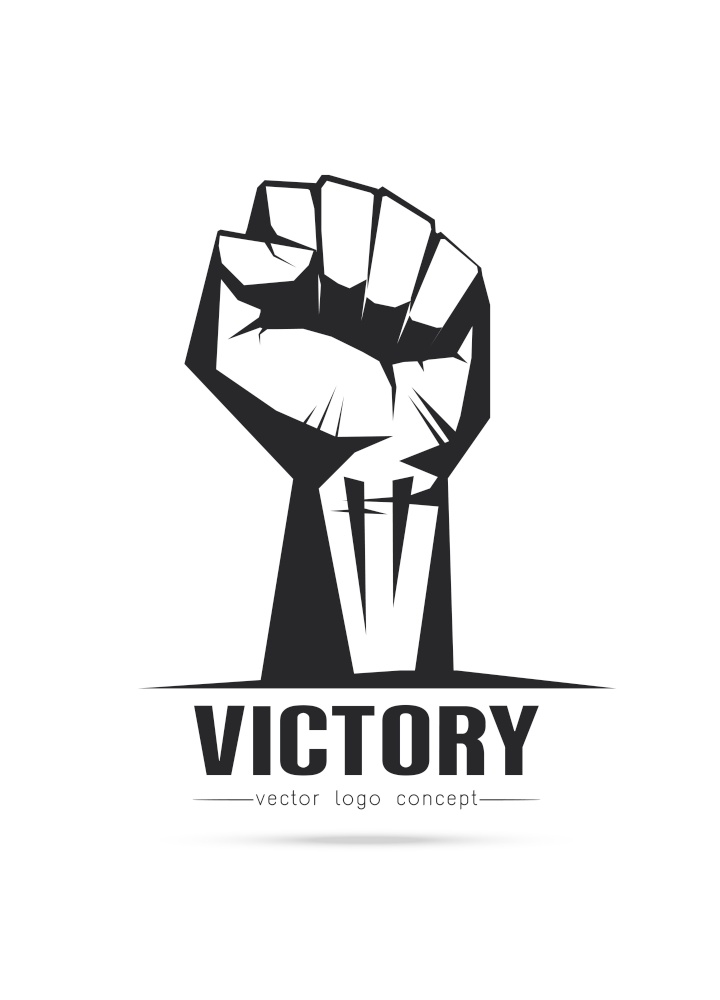 The stylized  image of Fist Victory  logo Template for covers, logo, posters, invitations on white background Vector illustration