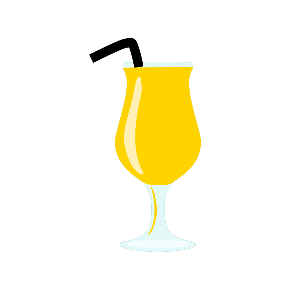 Glass with yellow Exotic alcohol cocktail or juice with straw or bendie. isolated on white background Vector illustration.. Glass with yellow Exotic alcohol cocktail or juice with straw or bendie