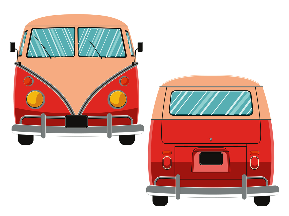 Illustration of retro traveling van design on white background.