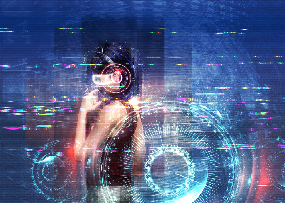 3D woman in modern in virtual reality, cyber design. 3d illustration