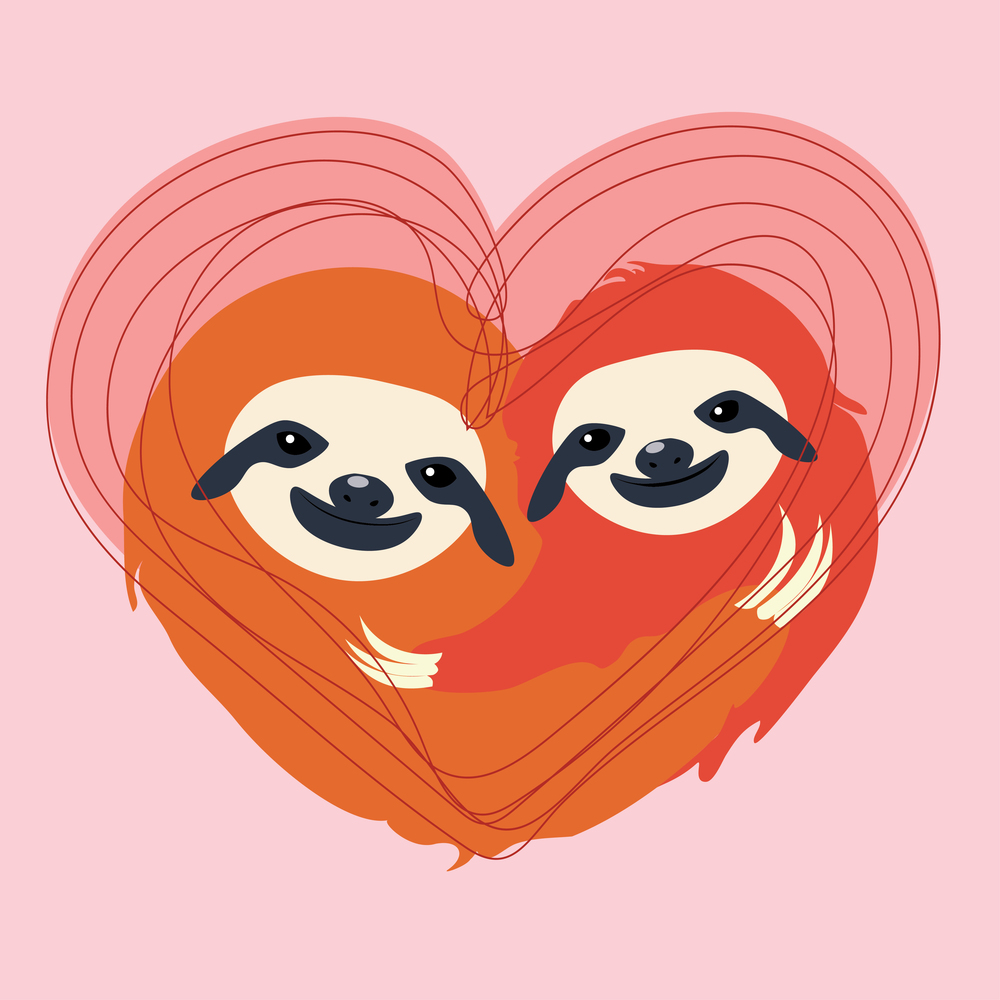 Cute cartoon sloth mother with the baby illustration.