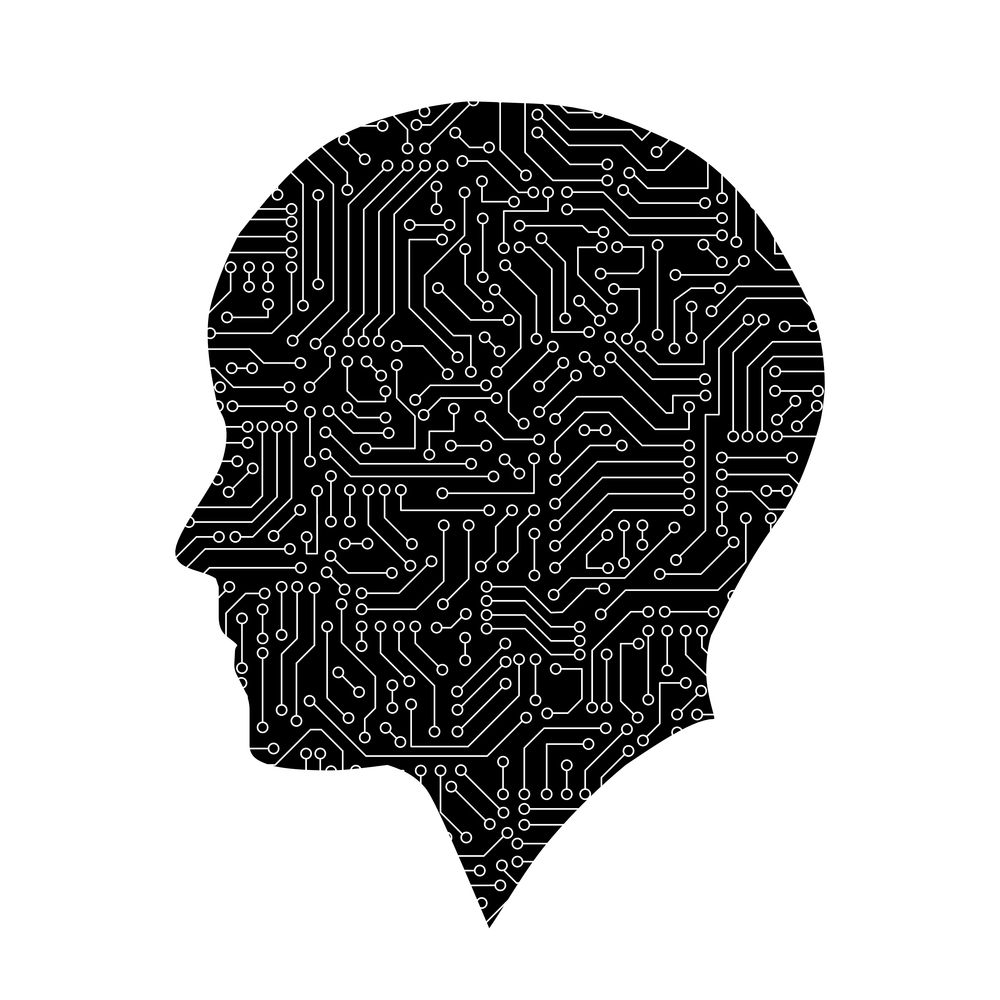 Human shape with circuit board pattern texture. High-tech background in digital computer technology concept. 3d abstract illustration.