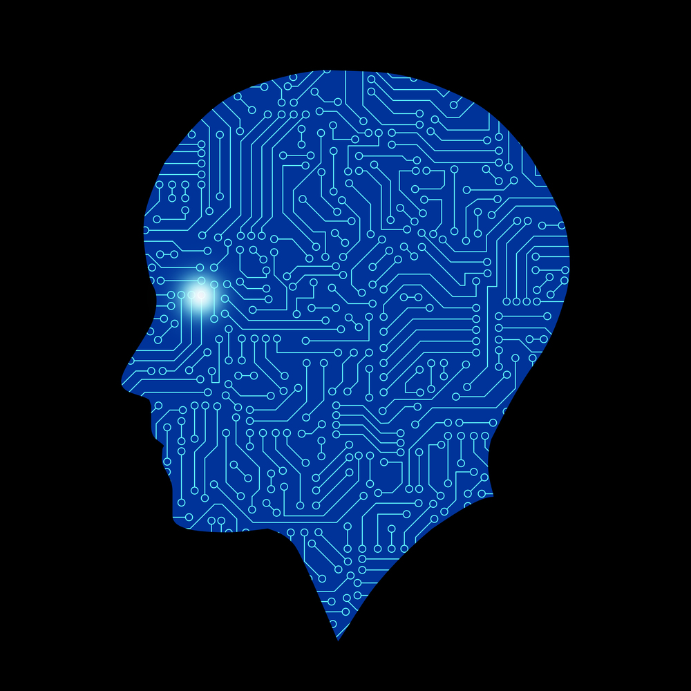 Human shape with circuit board pattern texture. High-tech background in digital computer technology concept. 3d abstract illustration.