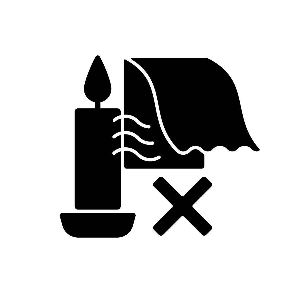 Keep candles away from air currents black glyph manual label icon. Avoid drafts. Preventing rapid burning. Silhouette symbol on white space. Vector isolated illustration for product use instructions. Keep candles away from air currents black glyph manual label icon