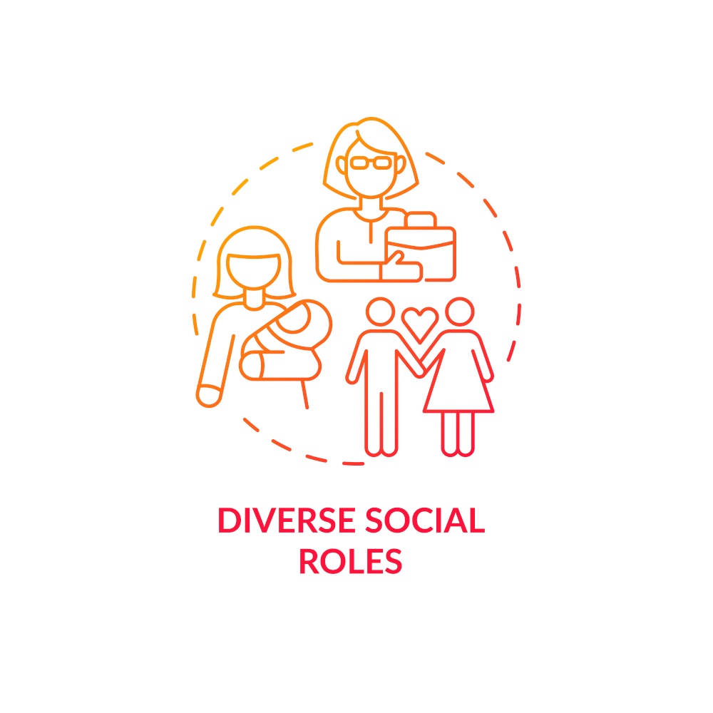 Diverse social roles concept icon. Adulthood development. Life choice problem. Parenting and careering. Self-determination abstract idea thin line illustration. Vector isolated outline color drawing.. Diverse social roles concept icon