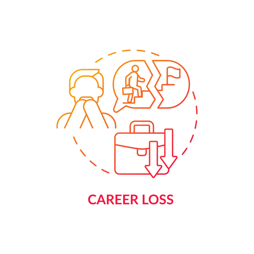 Career loss red concept icon. Unemployment threat. Life crush. Lost and frustrated man. Adulthood troubles abstract idea thin line illustration. Vector isolated outline color drawing.. Career loss red concept icon