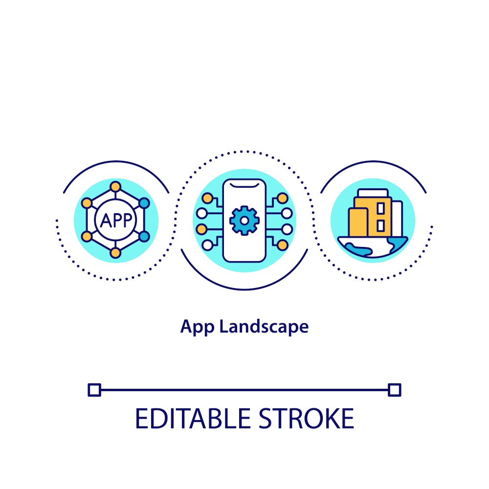 App landscape concept icon. Application modelling and design abstract idea thin line illustration. Technical landscape diagram. Vector isolated outline color drawing. Editable stroke. App landscape concept icon