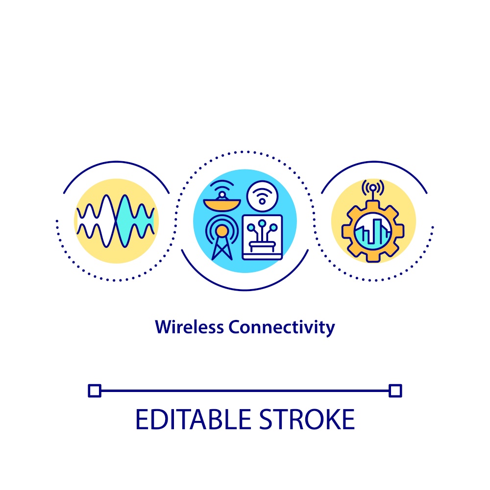 Wireless connectivity concept icon. Wireless device connection abstract idea thin line illustration. No cable data transmission. Vector isolated outline color drawing. Editable stroke. Wireless connectivity concept icon