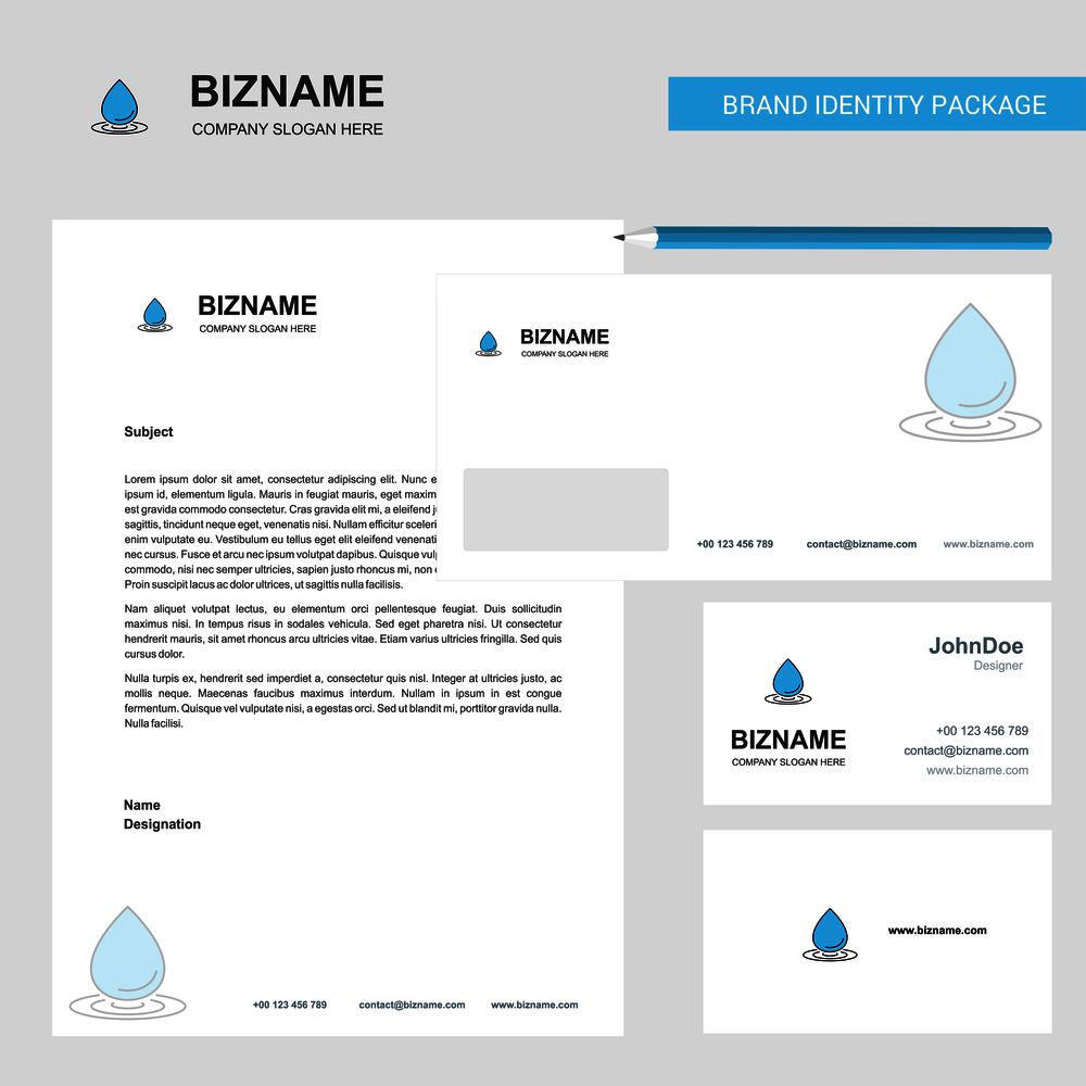 Water drop Business Letterhead, Envelope and visiting Card Design vector template