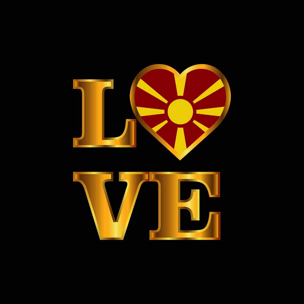 Love typography Macedonia flag design vector Gold lettering