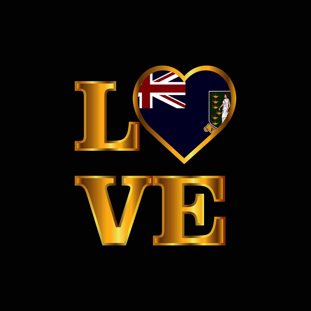 Love typography Virgin Islands UK flag design vector Gold lettering