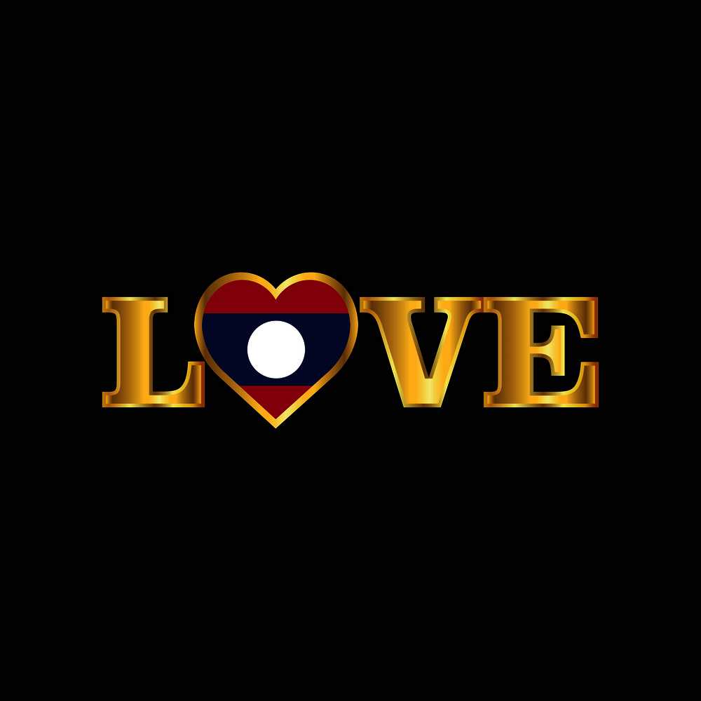 Golden Love typography Laos flag design vector
