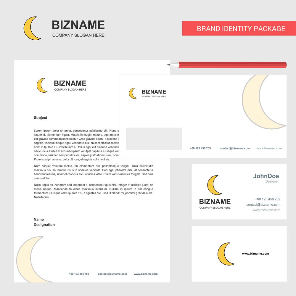 Crescent Business Letterhead, Envelope and visiting Card Design vector template