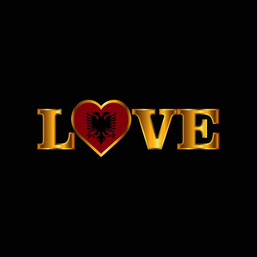 Golden Love typography Albania flag design vector