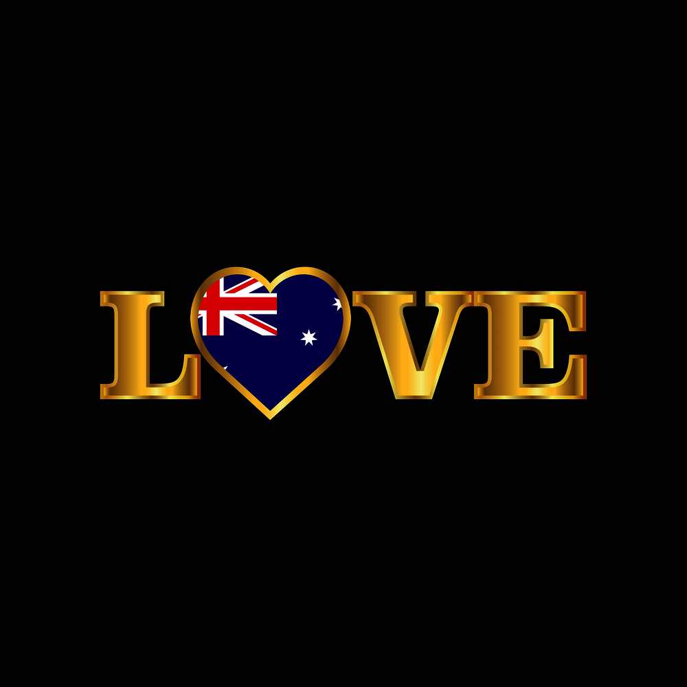 Golden Love typography Australia flag design vector