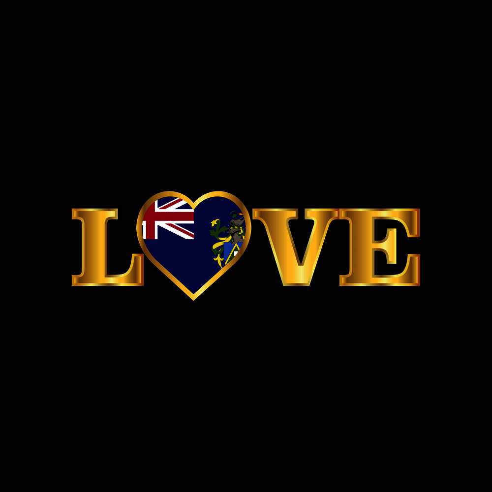 Golden Love typography Pitcairn Islnand flag design vector
