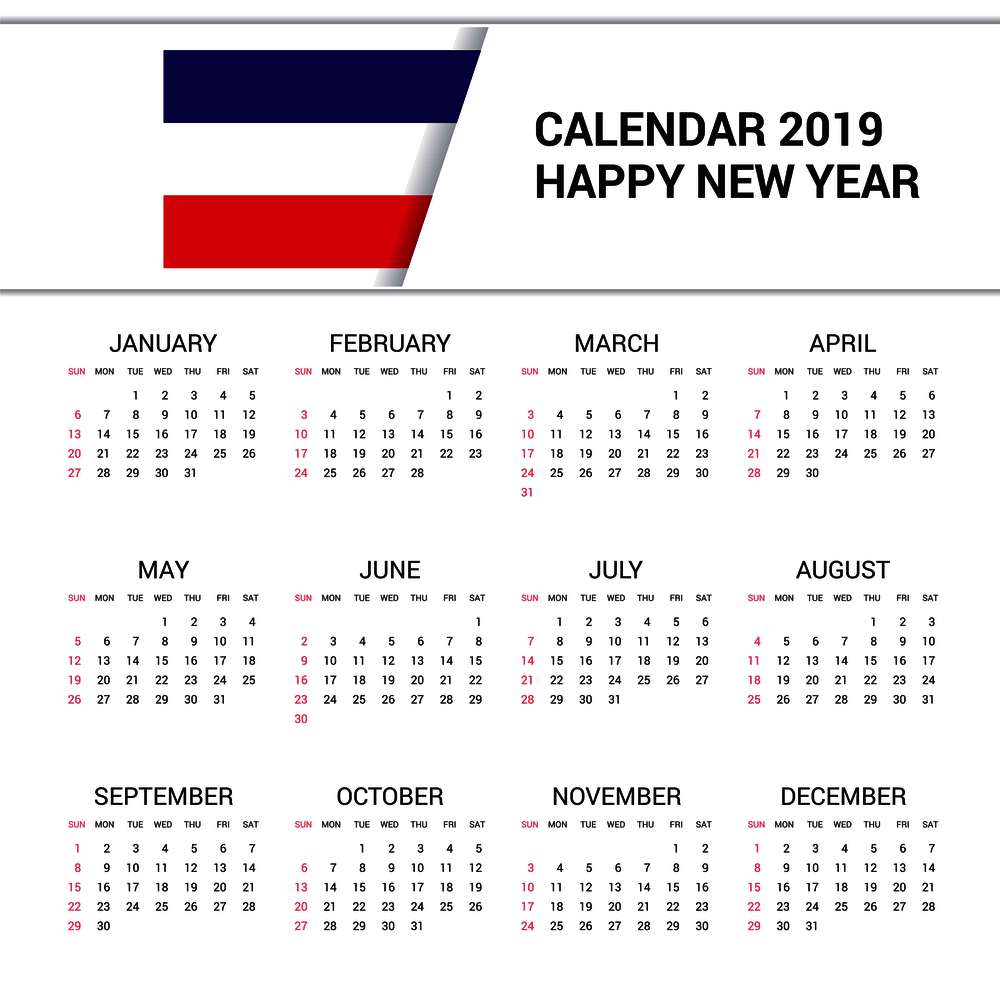 Calendar 2019 Los Altos Flag background. English language