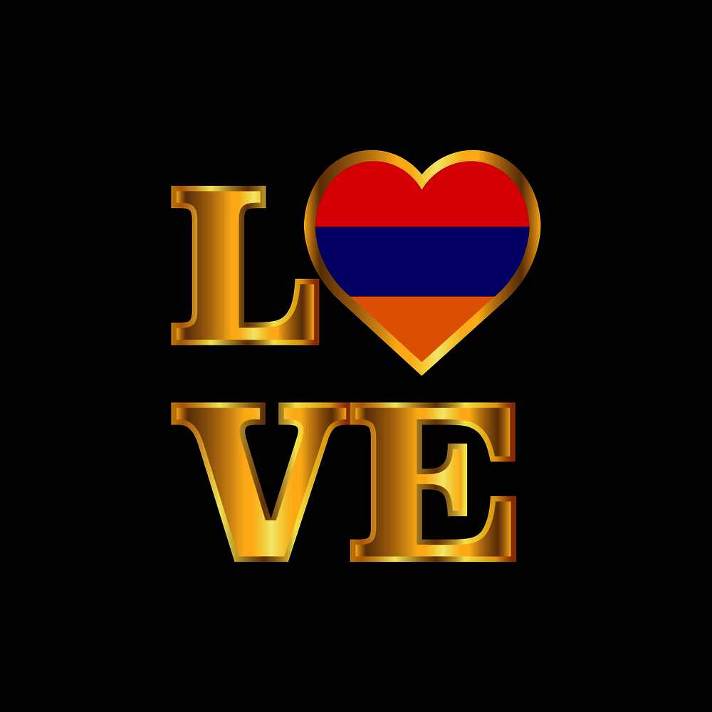 Love typography Armenia flag design vector Gold lettering