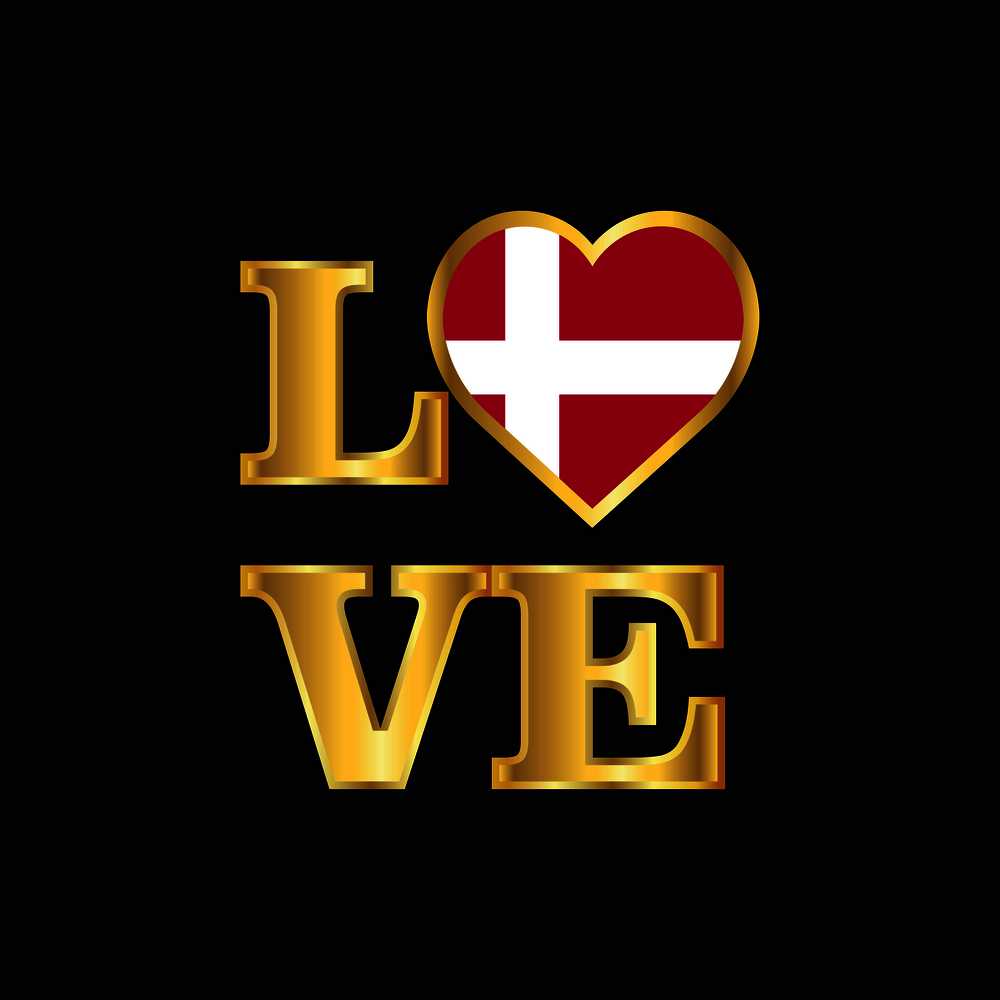 Love typography Denmark flag design vector Gold lettering