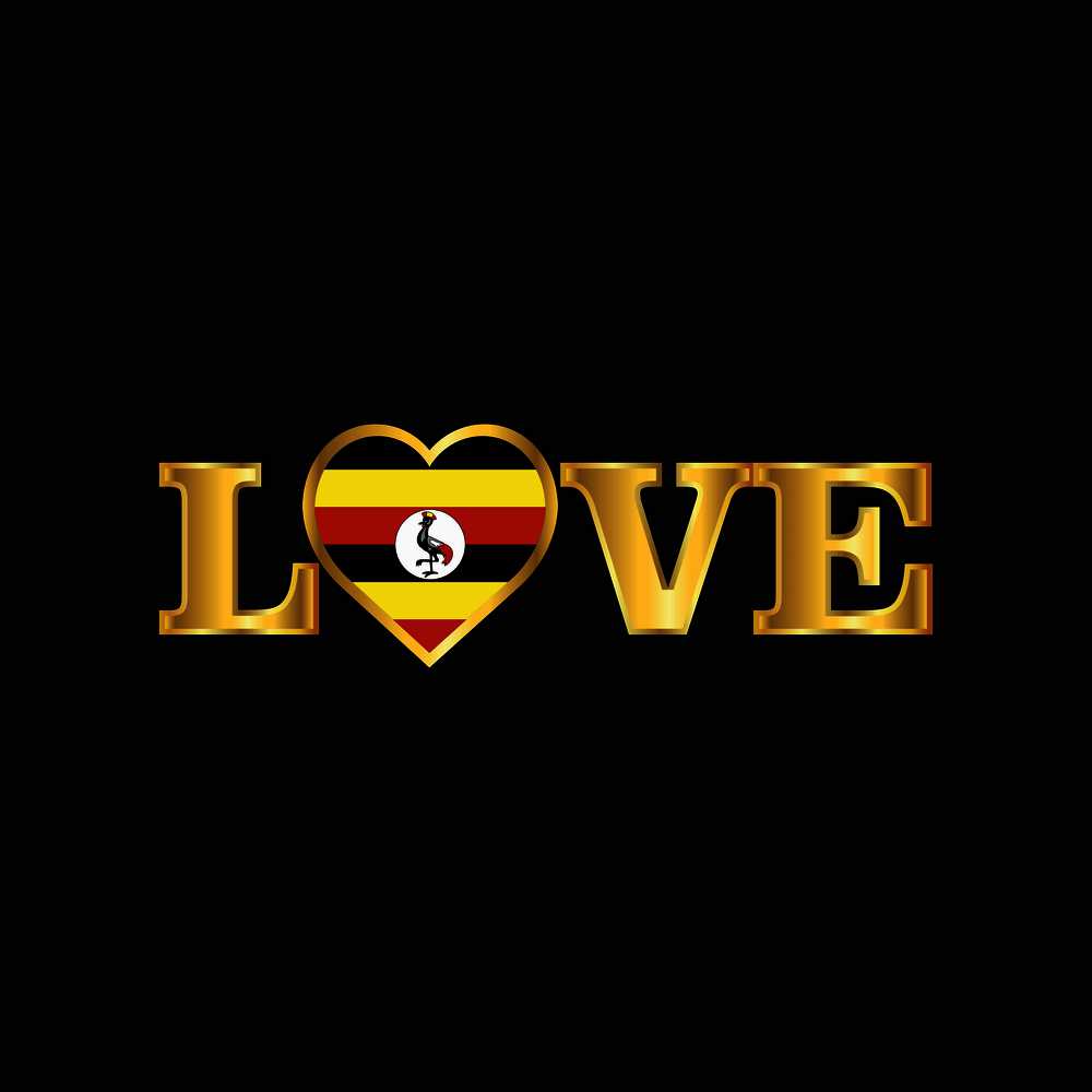 Golden Love typography Uganda flag design vector
