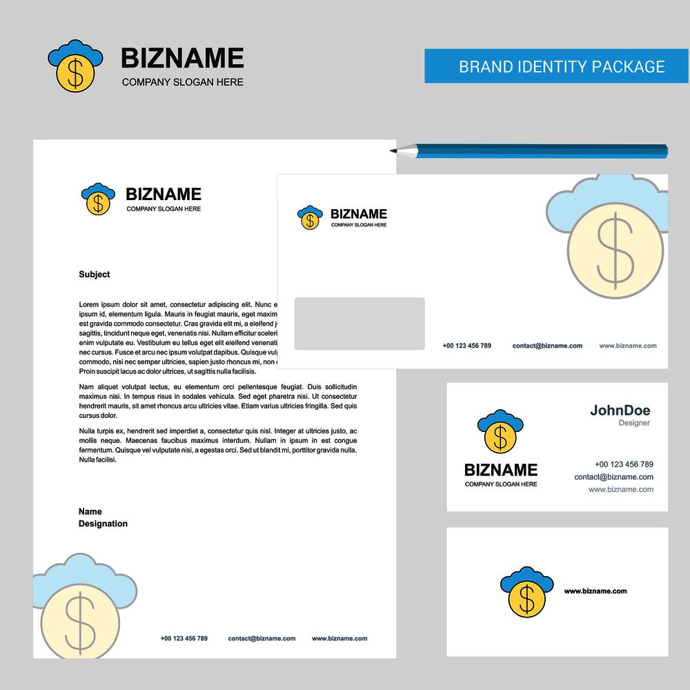Cloud dollar  Business Letterhead, Envelope and visiting Card Design vector template