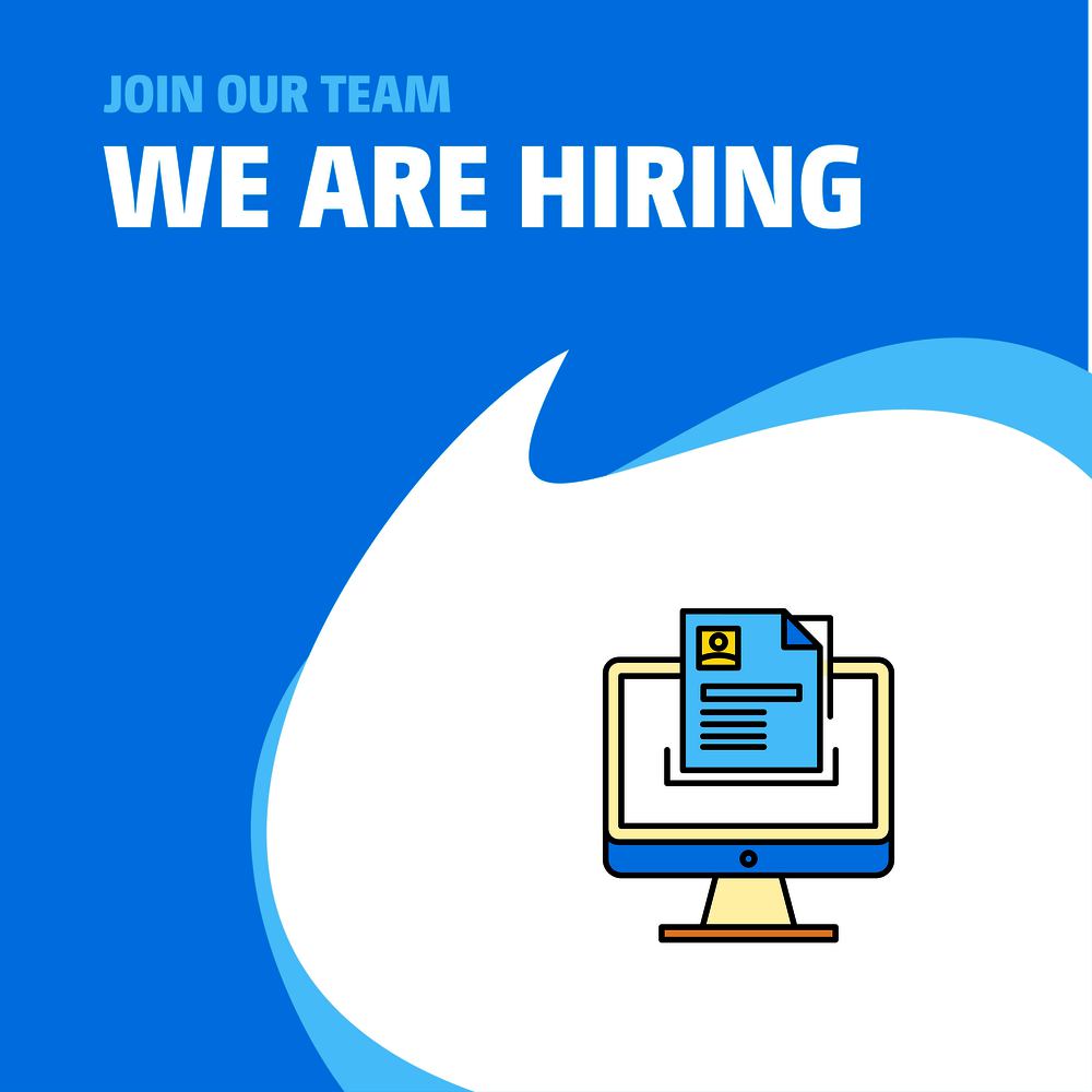 Join Our Team. Busienss Company Document in computer We Are Hiring Poster Callout Design. Vector background