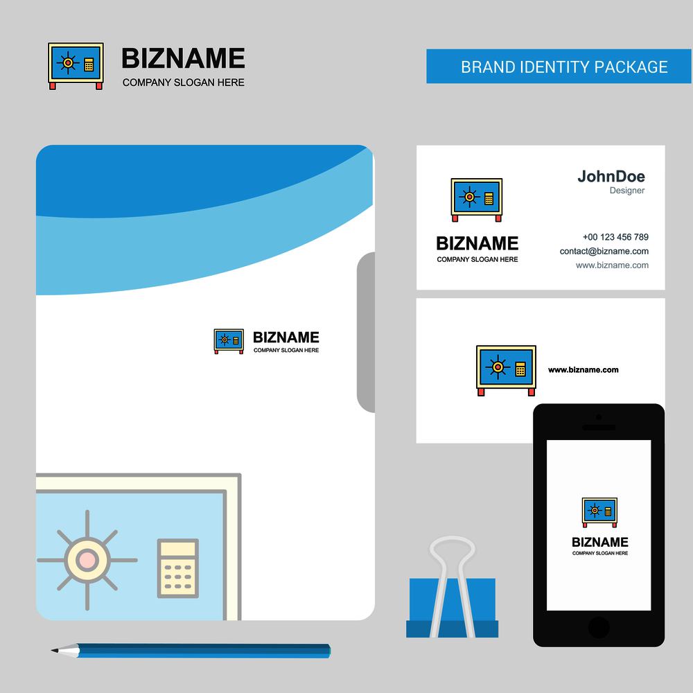 Locker Business Logo, File Cover Visiting Card and Mobile App Design. Vector Illustration