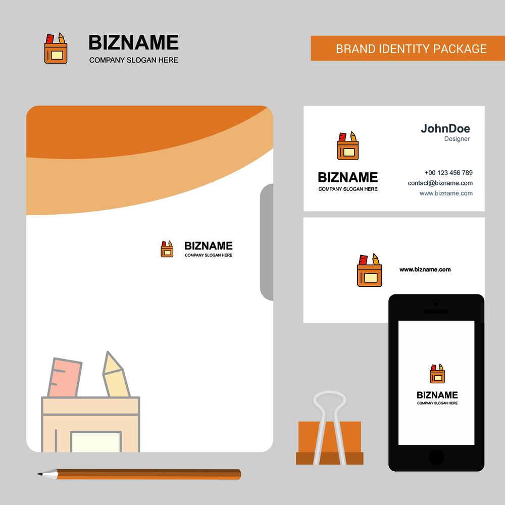Pencil box Business Logo, File Cover Visiting Card and Mobile App Design. Vector Illustration