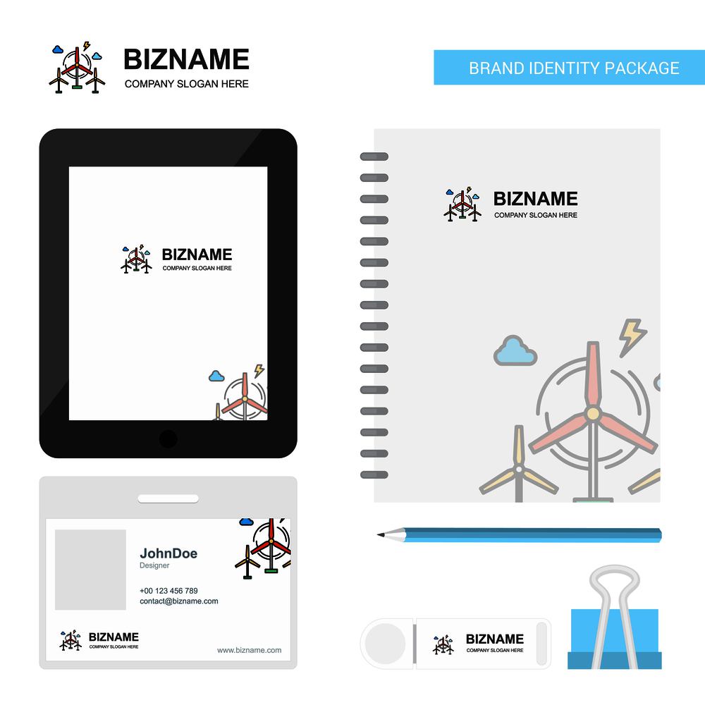 Air turbine Business Logo, Tab App, Diary PVC Employee Card and USB Brand Stationary Package Design Vector Template