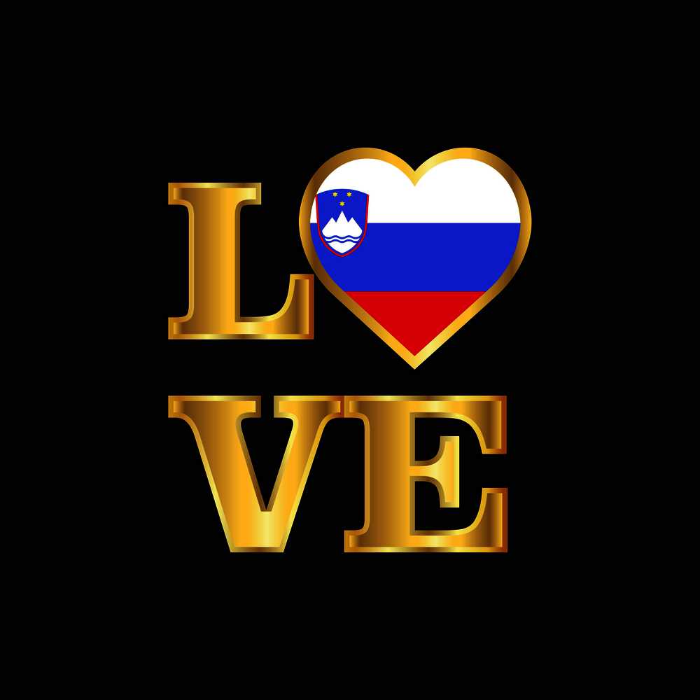 Love typography Slovenia flag design vector Gold lettering