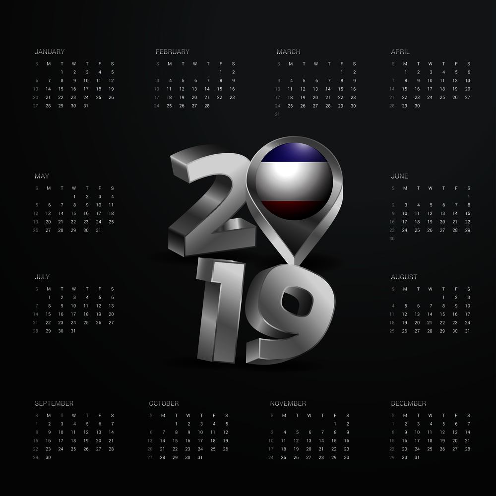 2019 Calendar Template. Grey Typography with Los Altos Country Map Golden Typography Header