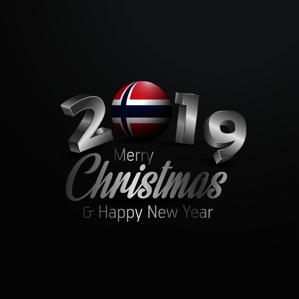 Norway Flag 2019 Merry Christmas Typography. New Year Abstract Celebration background